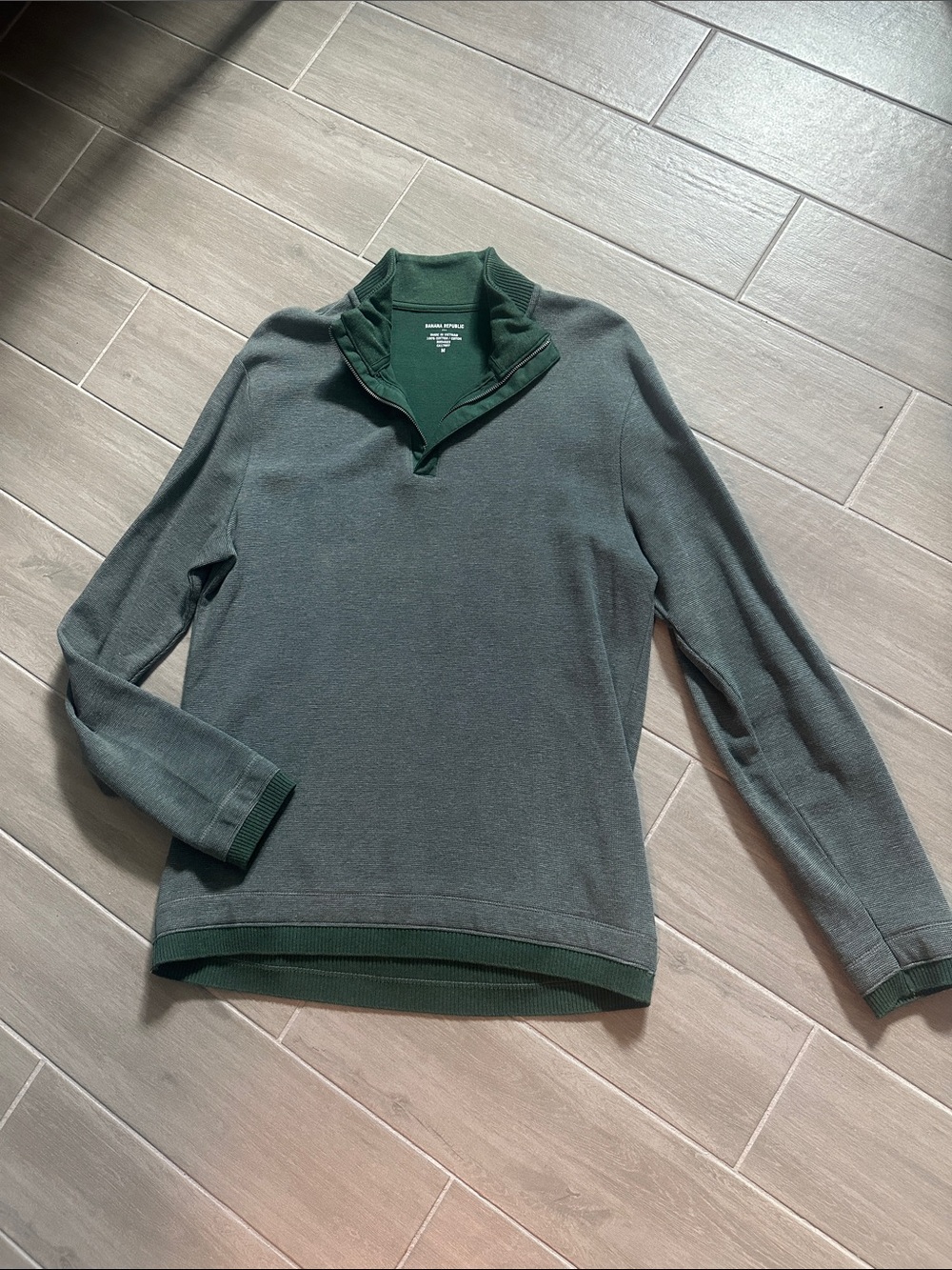Banana Republic Men's Two-Tone Green Quarter-Zip Sweater